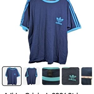 Adidas Originals 2006 Stripes T-Shirt Trefoil Navy Baby Blue